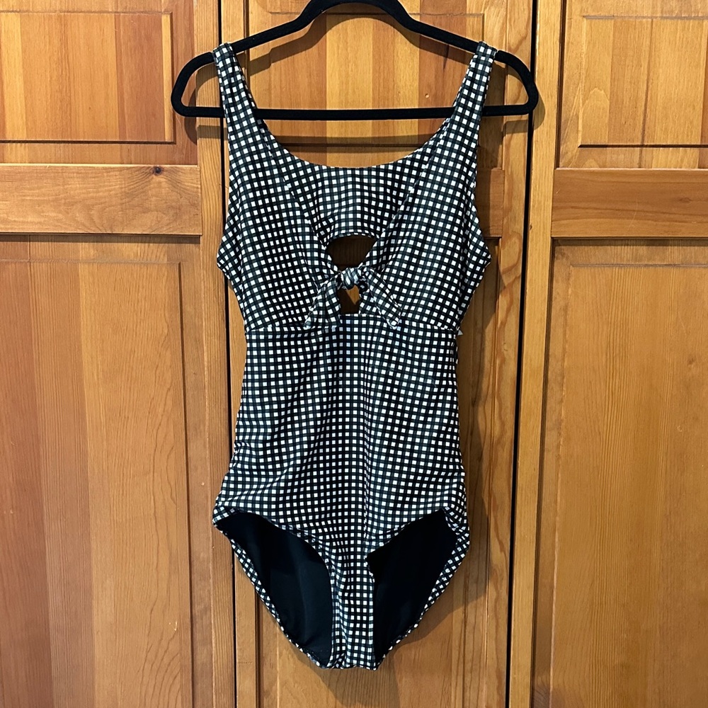 Albion Fit Black & White Gingham One-Piece Swimsuit with Front Cutout
